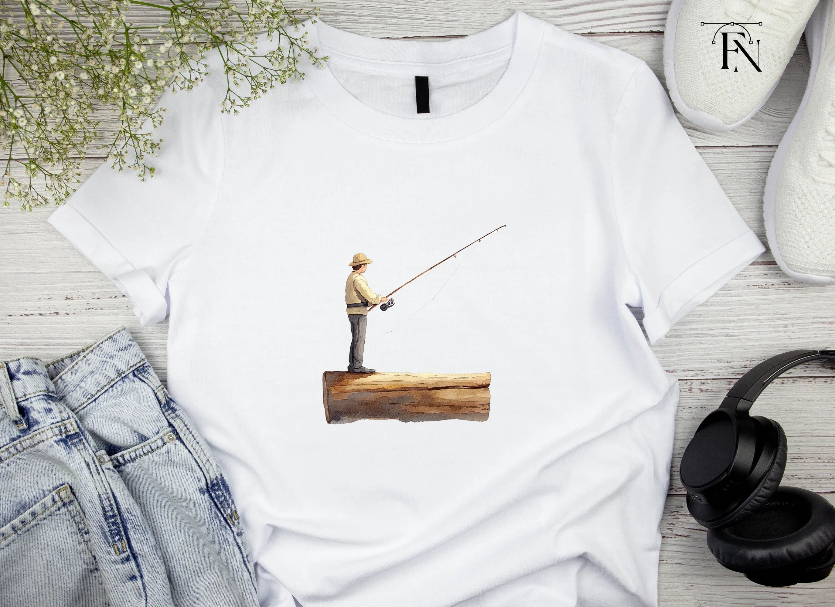Fisherman on Log Clipart Bundle