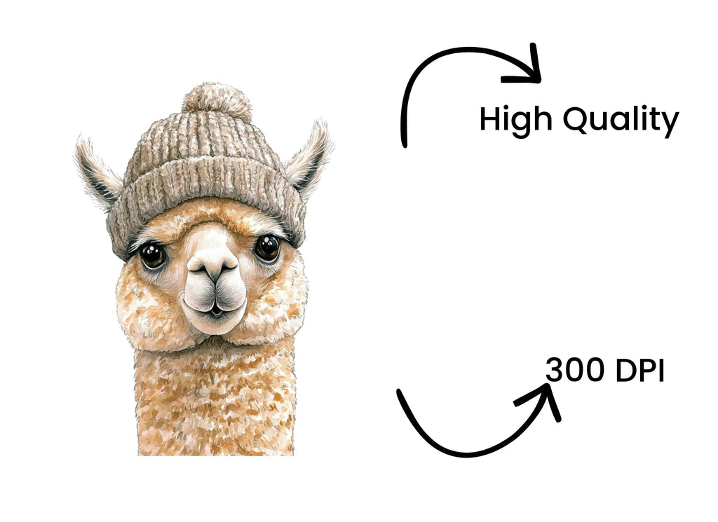 Cute Alpaca Winter Hat Clipart Bundle