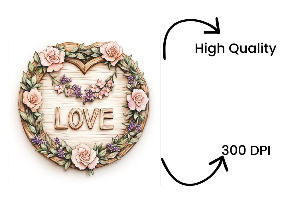 Rustic Floral Love Heart Clipart Bundle