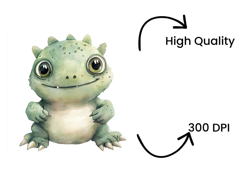 Cute Green Baby Dragon Clipart Bundle