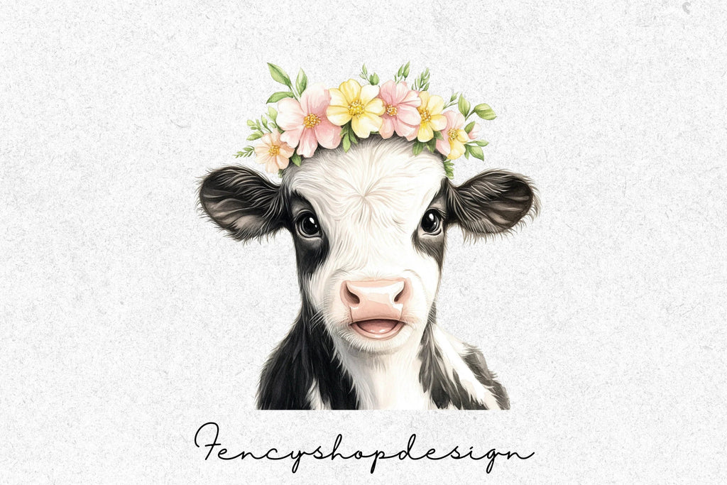Adorable Floral Cow Clipart Bundle