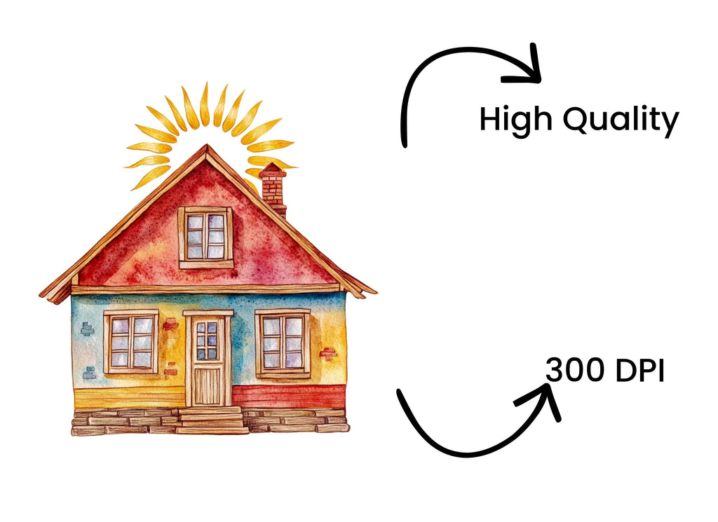 Colorful House with Sun Clipart Bundle