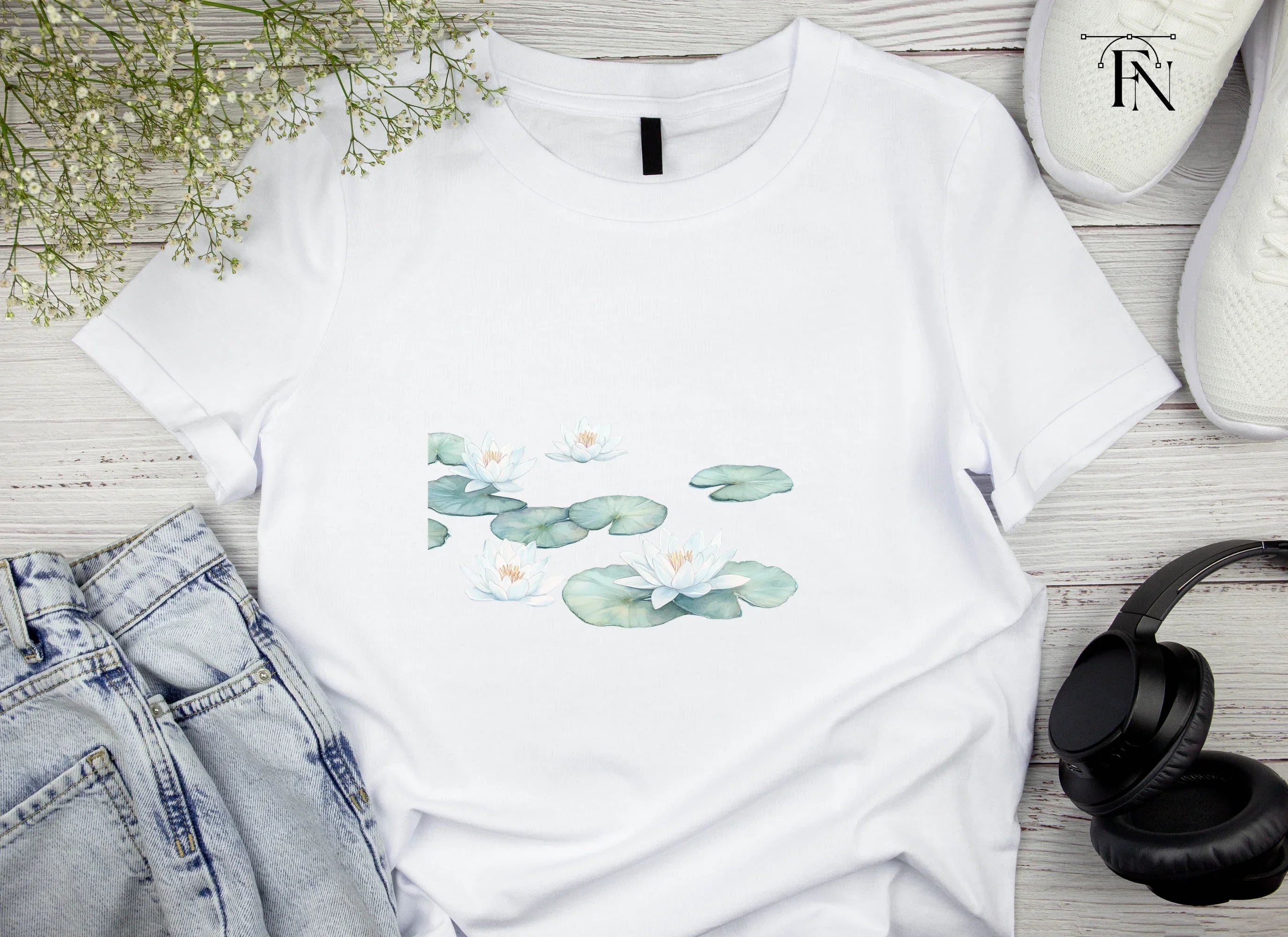 White Water Lilies and Pads Clipart Bundle