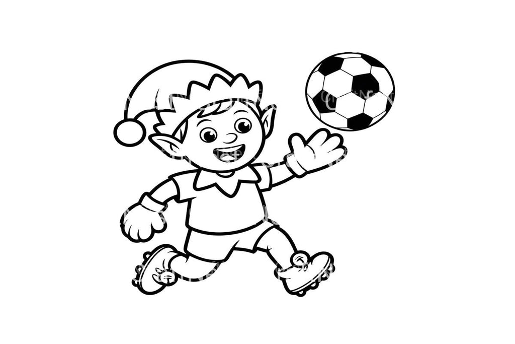 Christmas Elf Playing Soccer Coloring Books