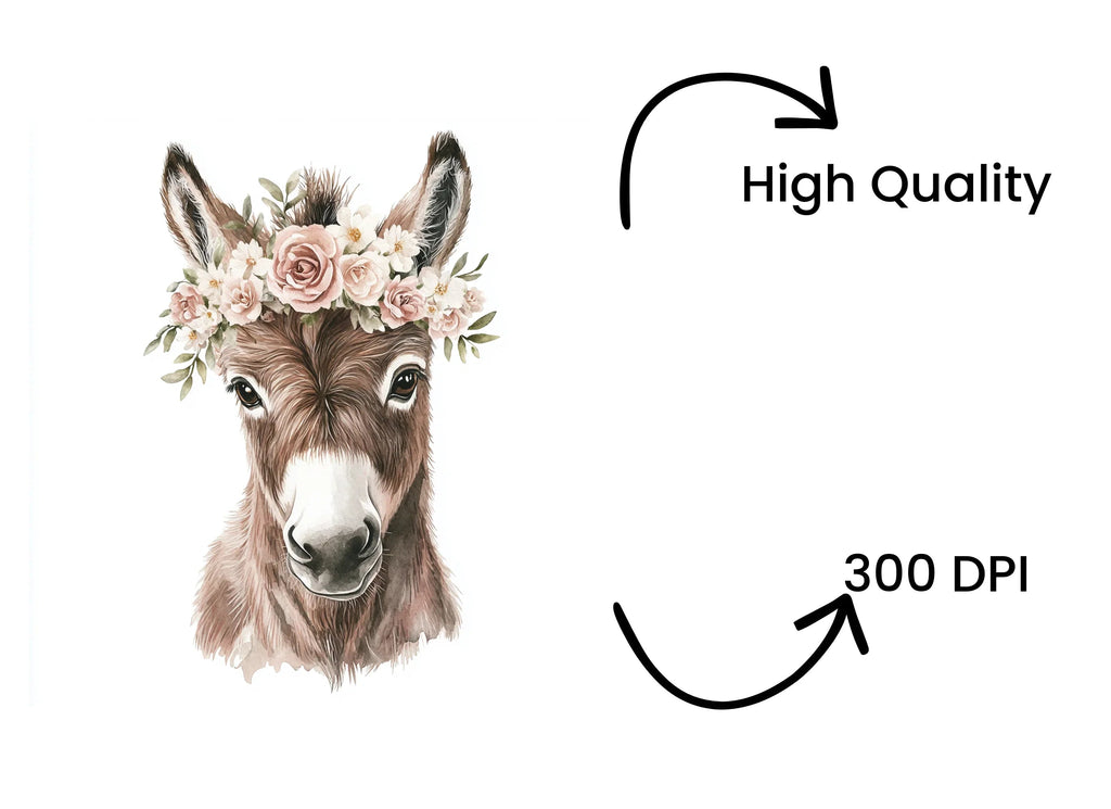 Cute Donkey Flower Crown Clipart Bundle