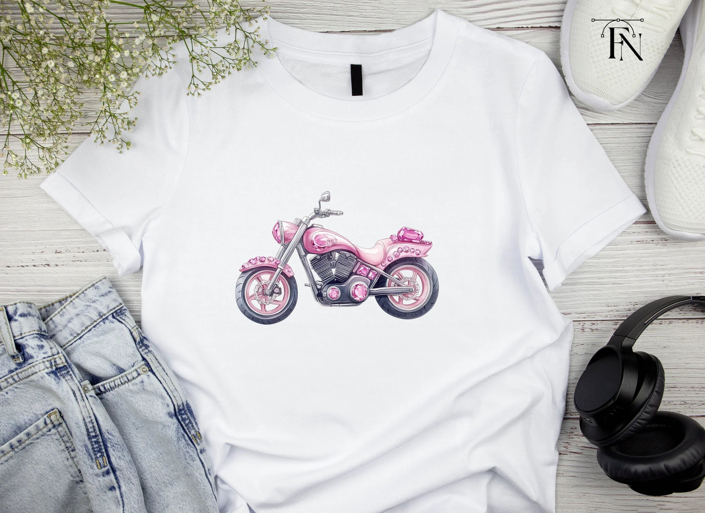 Pink Motorcycle Clipart Bundle