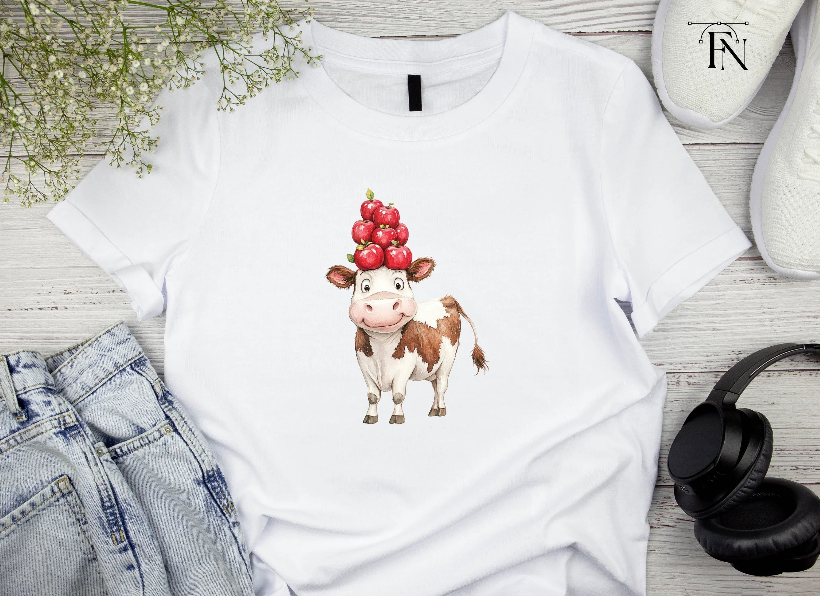 Funny Cow with Apple Stack Clipart Bundle