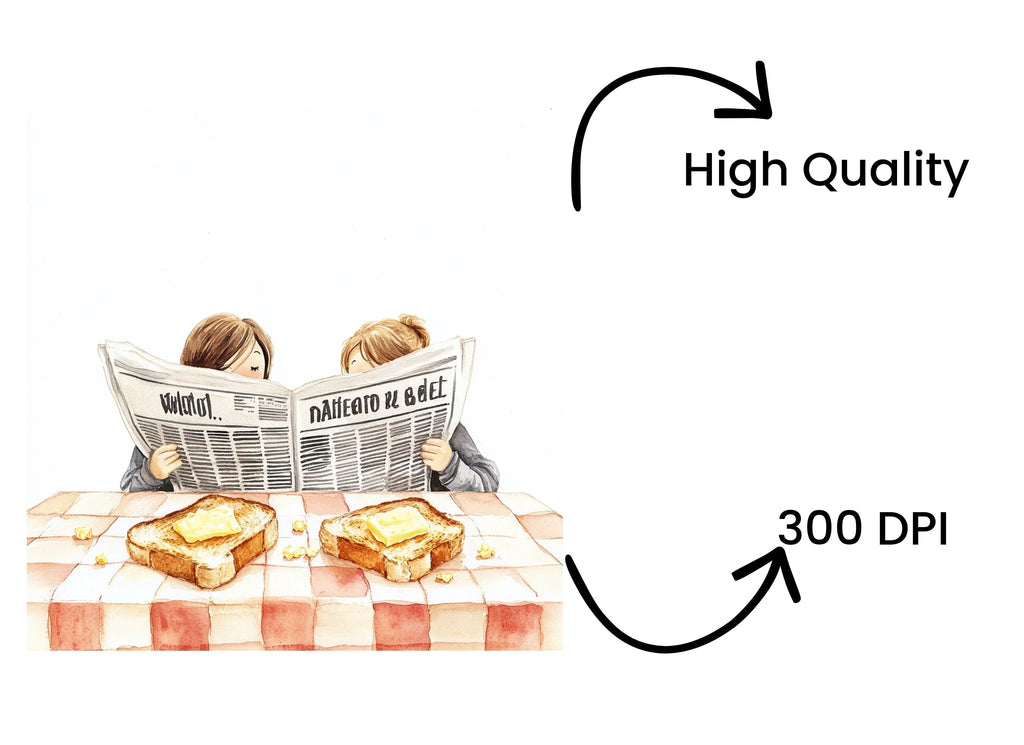 Couple Reading Newspaper Breakfast Clipart Bundle