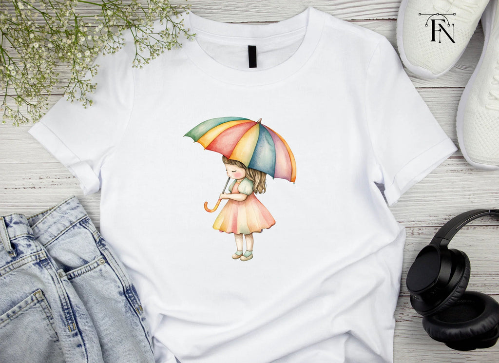 Girls with Rainbow Umbrella Clipart Bundle