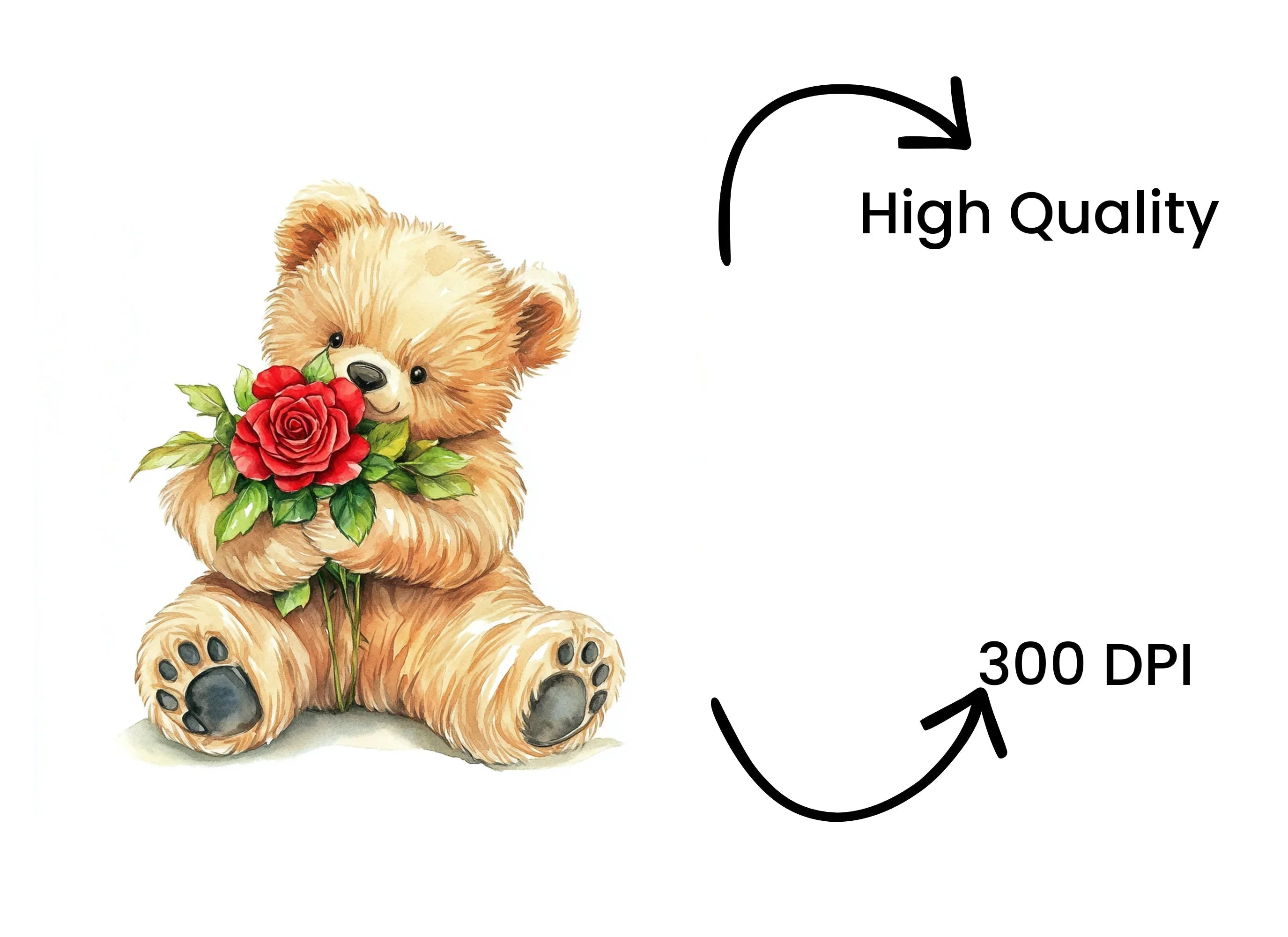 Sweet Teddy Bears with Red Roses Clipart Bundle