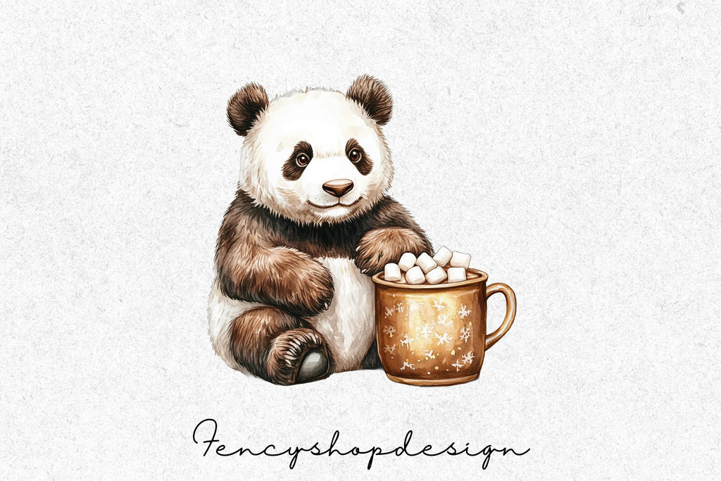 Cute Panda Winter Hot Chocolate Clipart Bundle