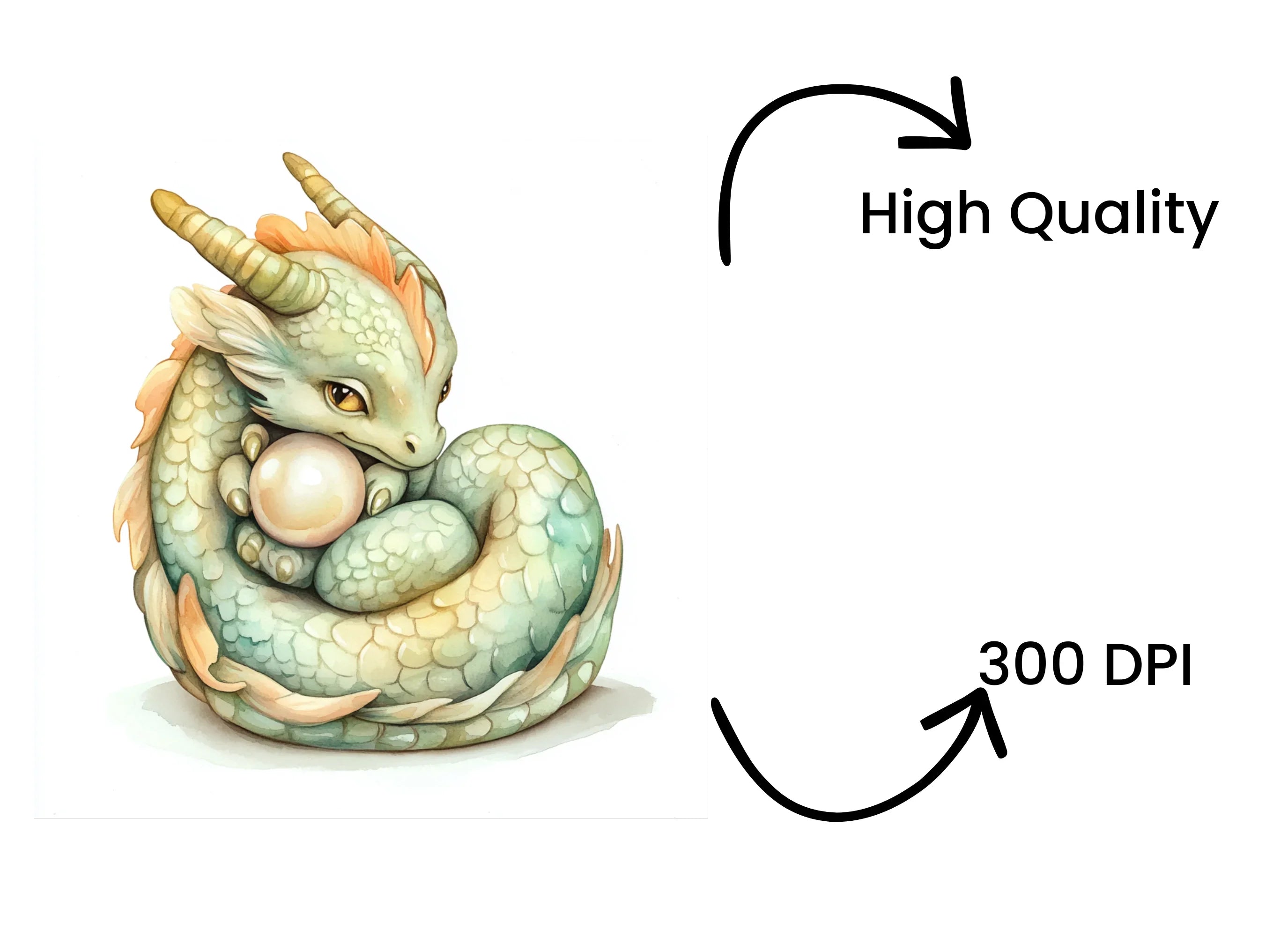 Sleeping Baby Dragon with Pearl Clipart Bundle
