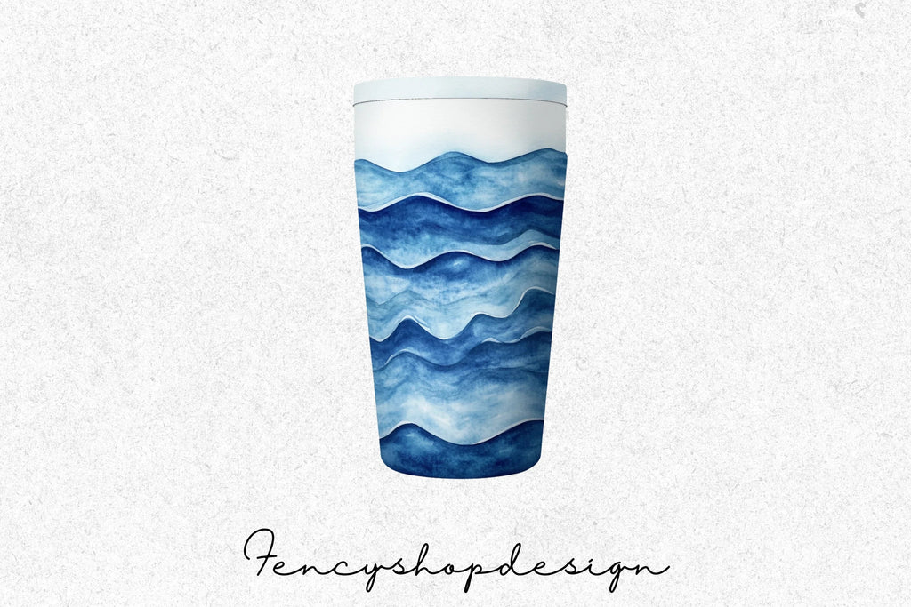 Deep Blue Ocean Wave Tumbler Designs Clipart Bundle