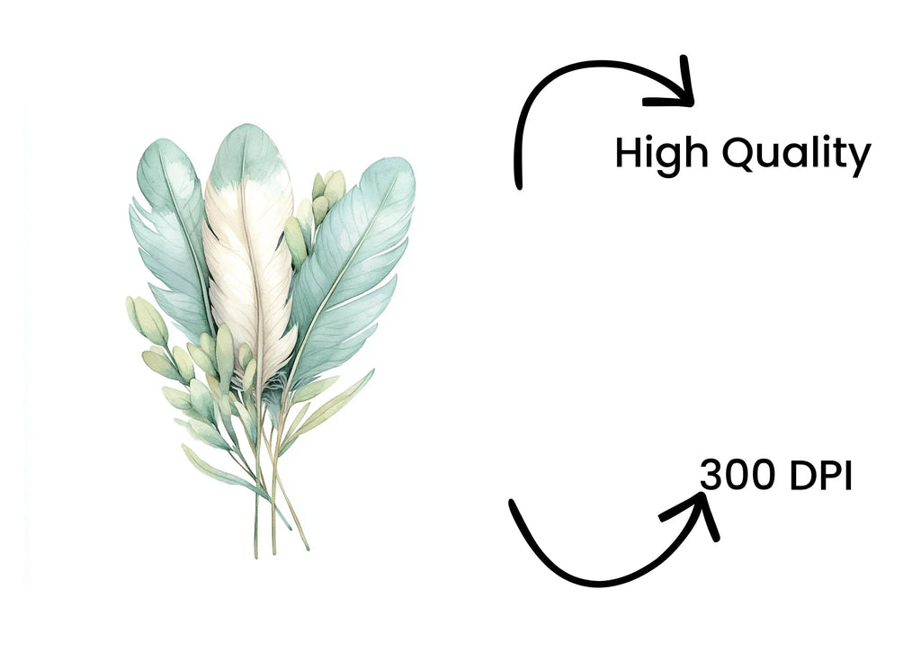 Feathers Greenery Clipart Bundle