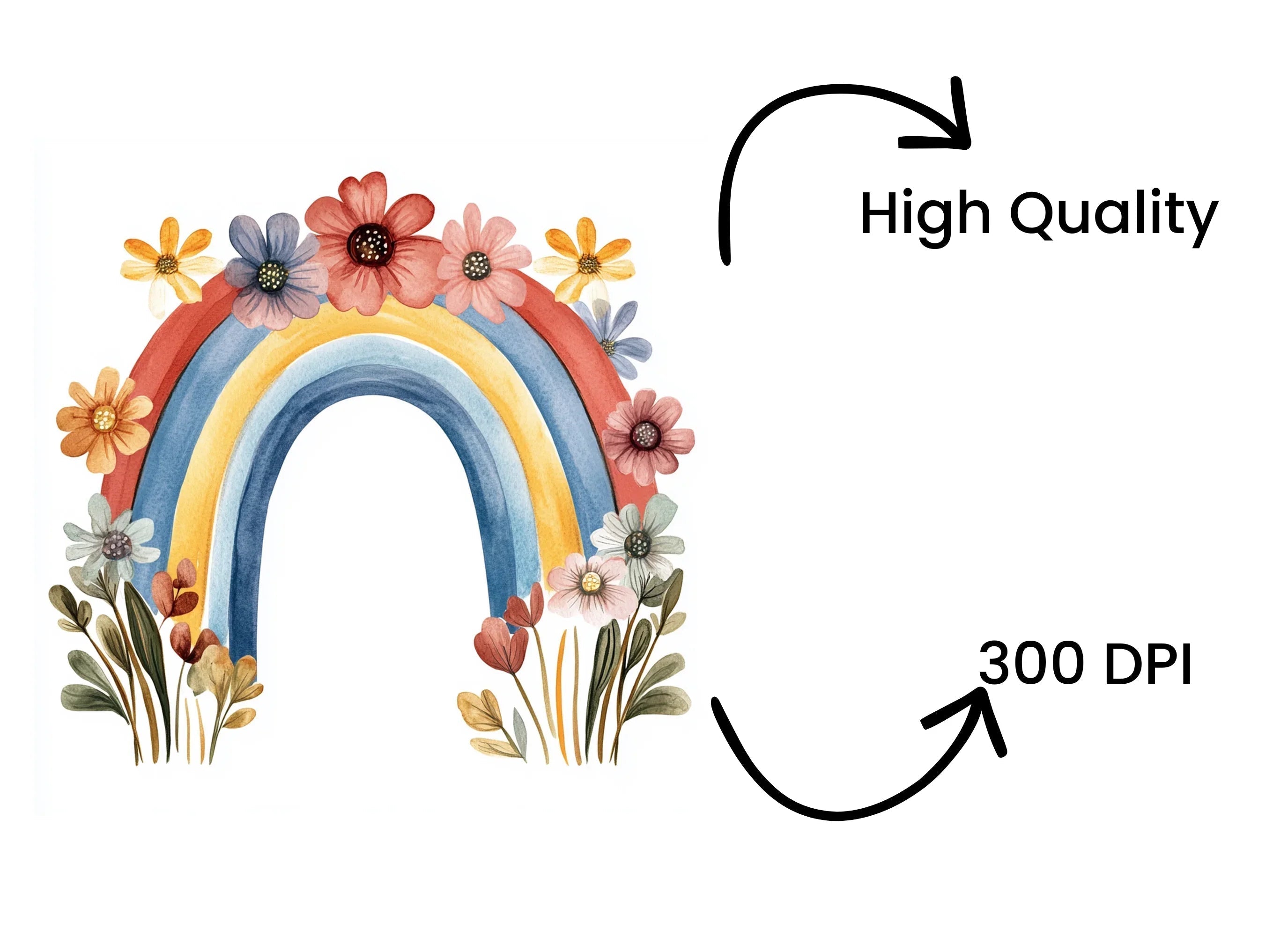 Boho Rainbow with Flowers Clipart Bundle
