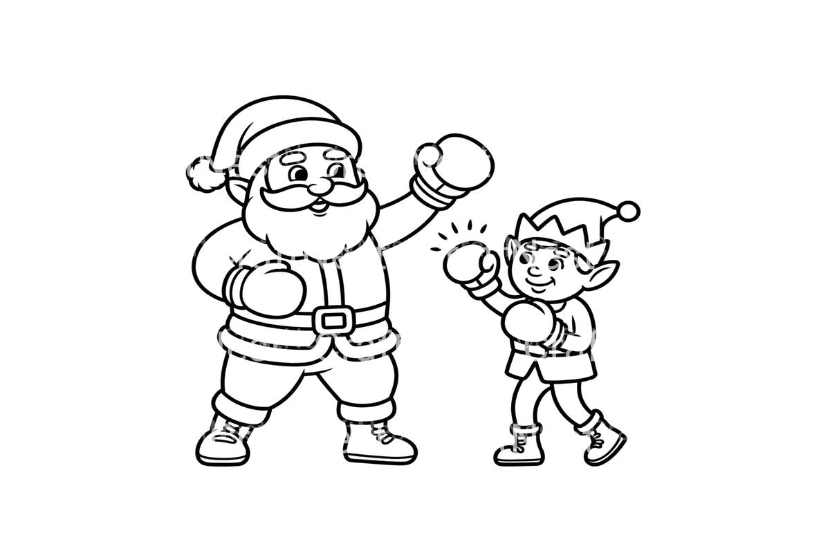 Santa and Elf Boxing Match Coloring Books