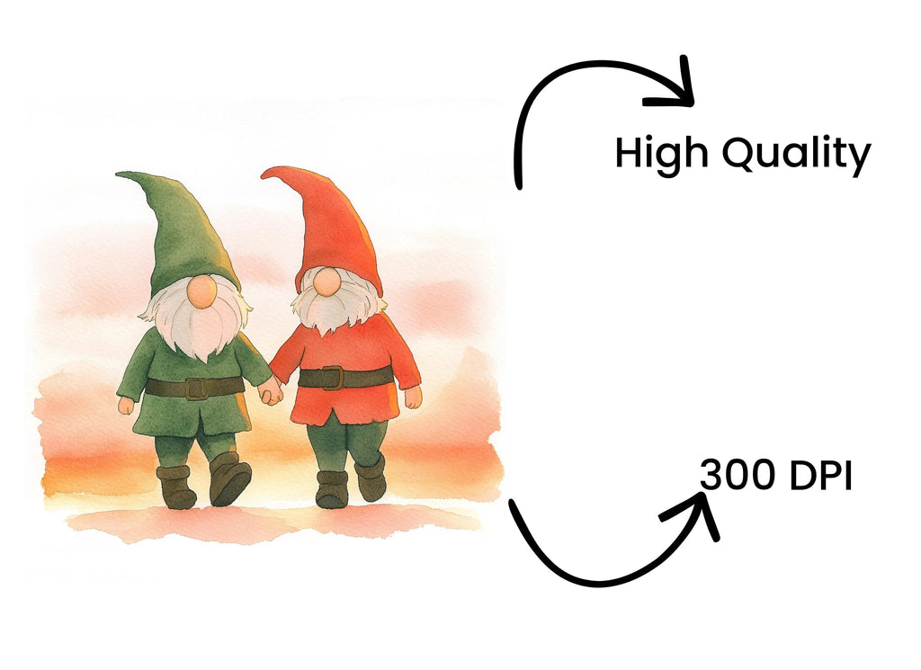 Cute Gnome Couple Walking Clipart Bundle