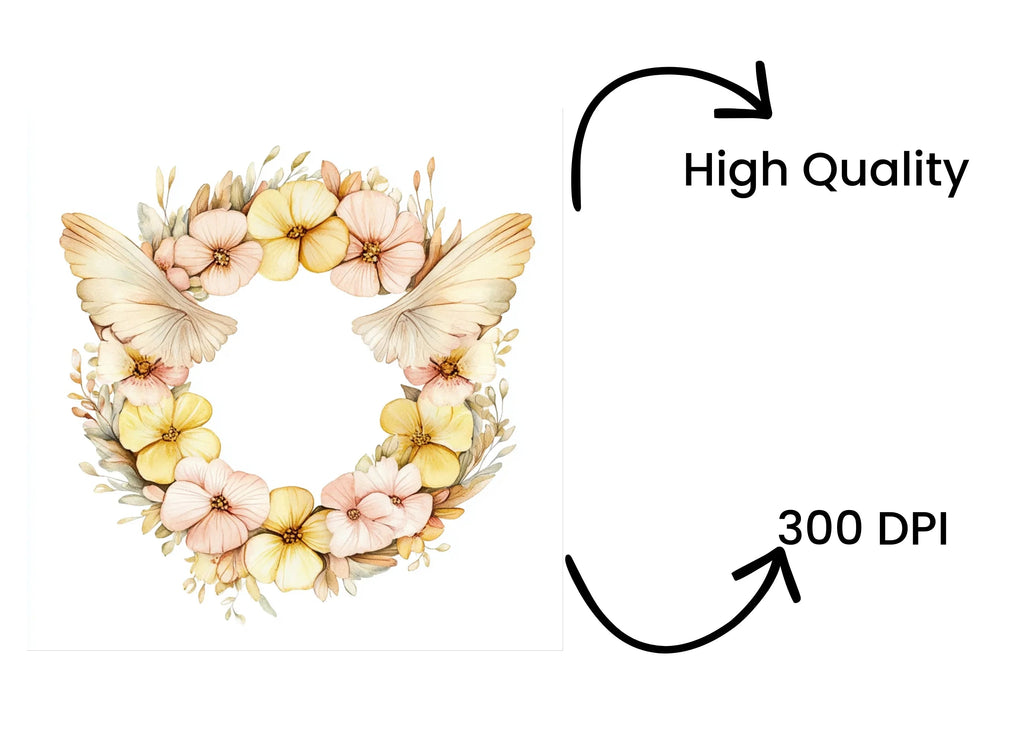 Floral Wreath with Butterflies Clipart Bundle