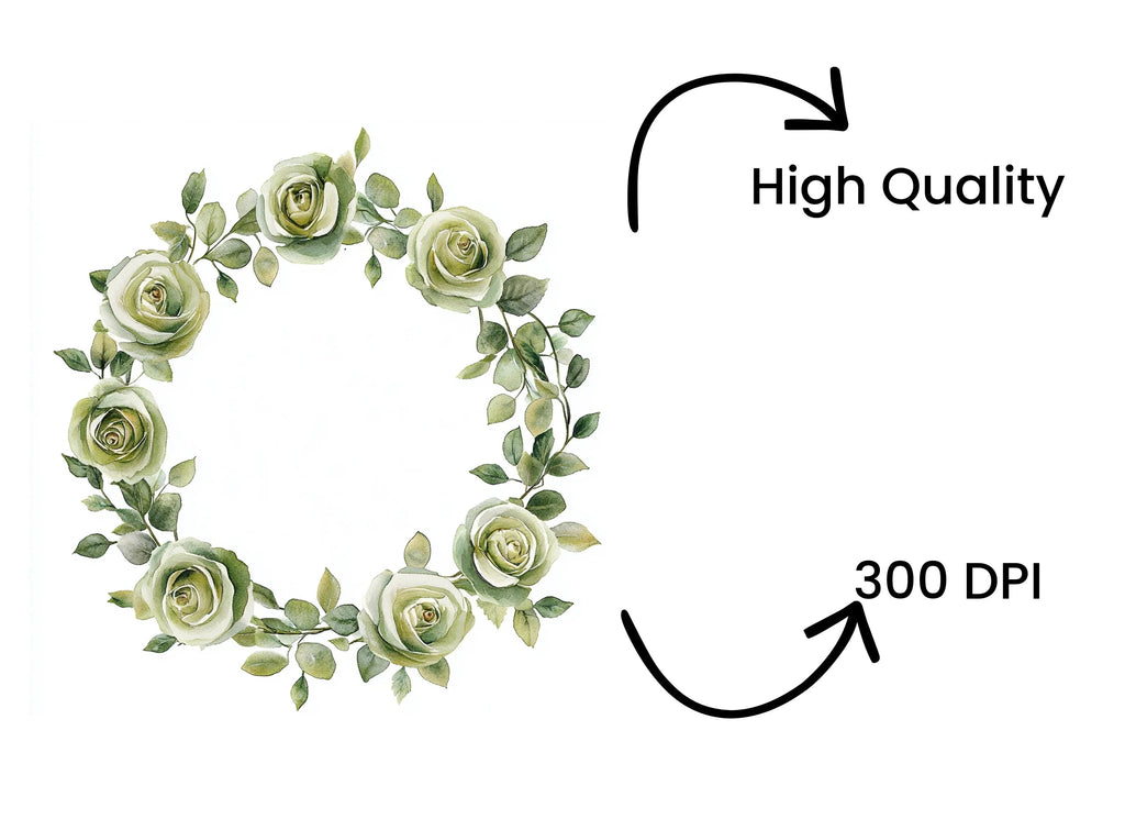Green Rose Wreath Clipart Bundle