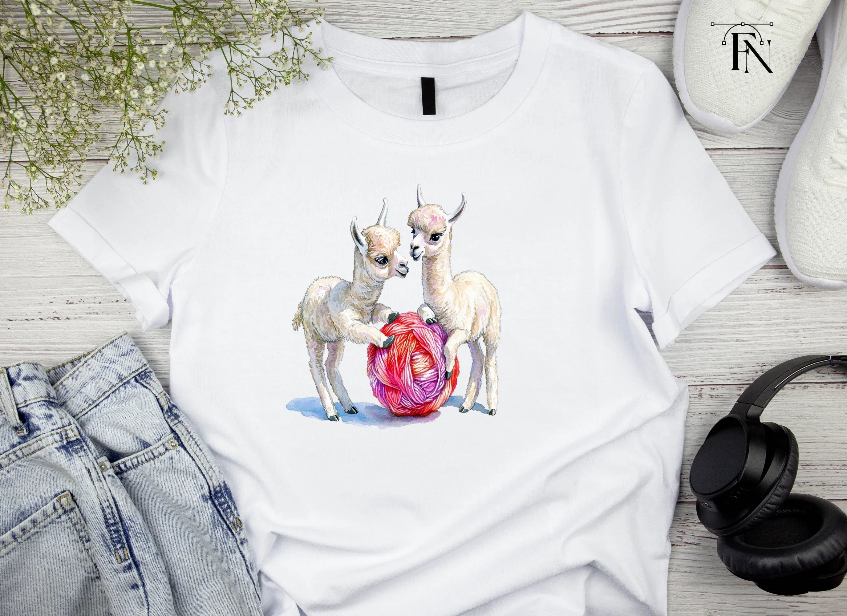 Cute Baby Llamas Playing With Yarn Clipart Bundle