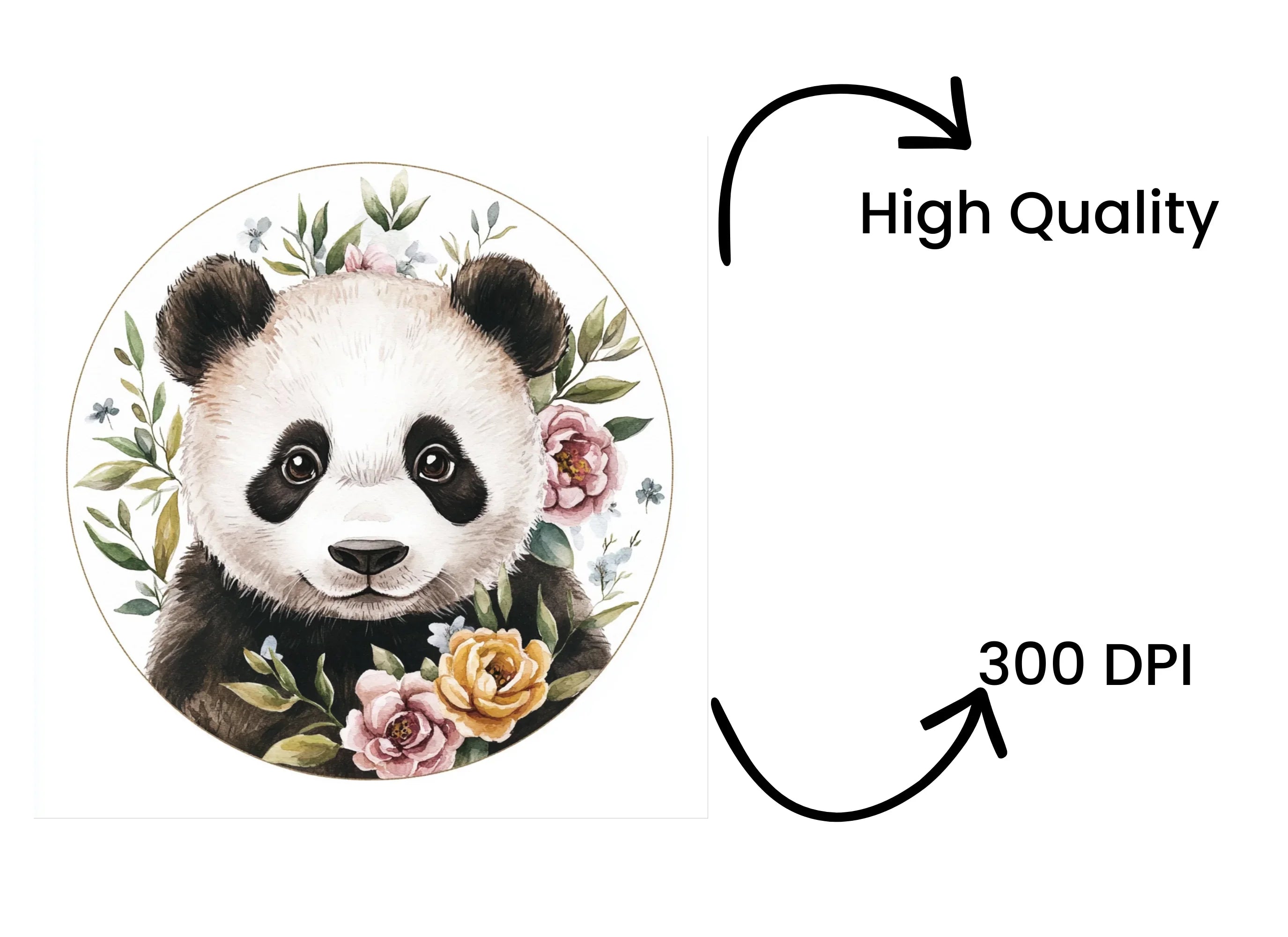 Floral Panda Bear Face Clipart Bundle