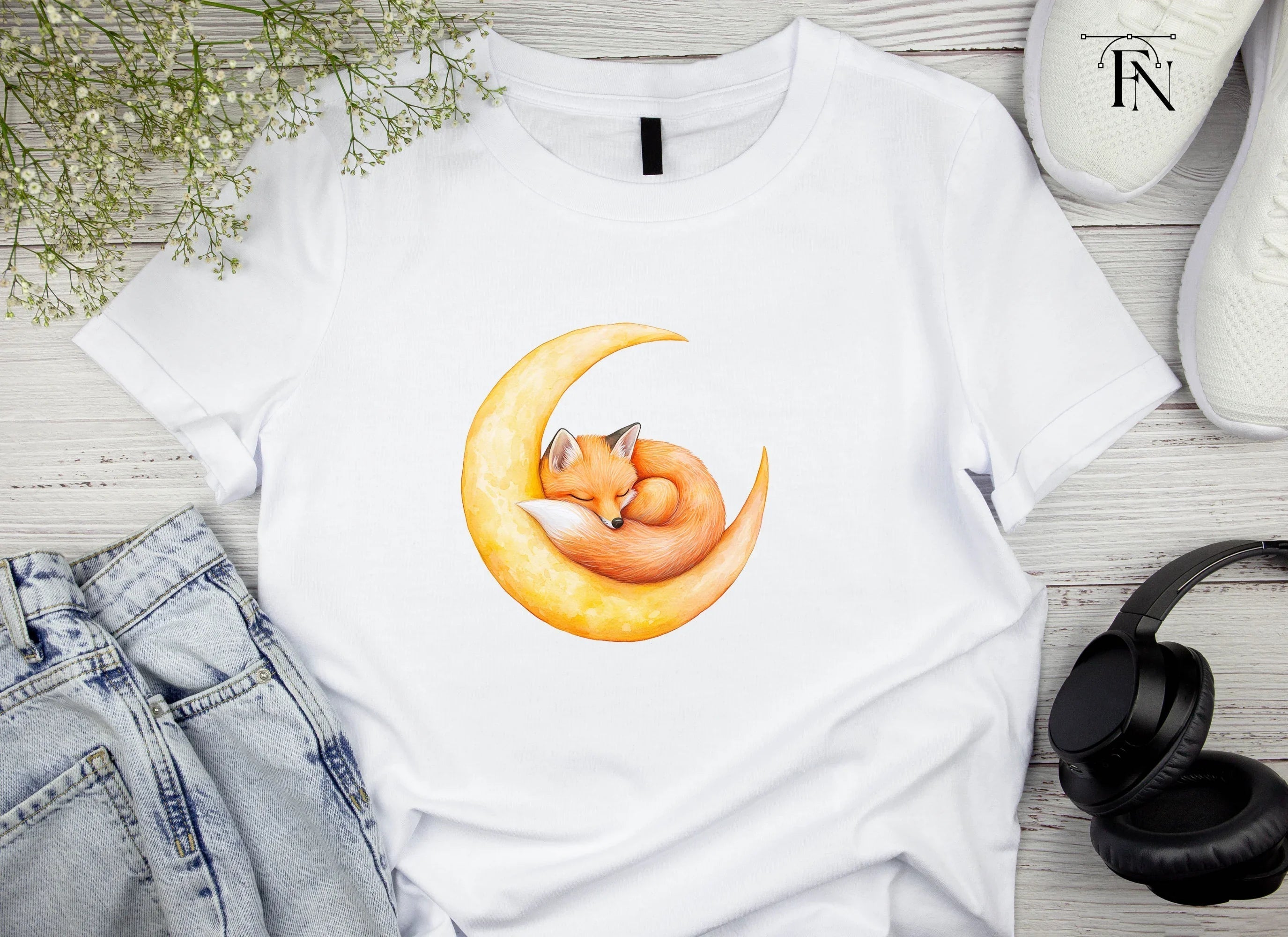 Sleeping Fox on Moon Clipart Bundle
