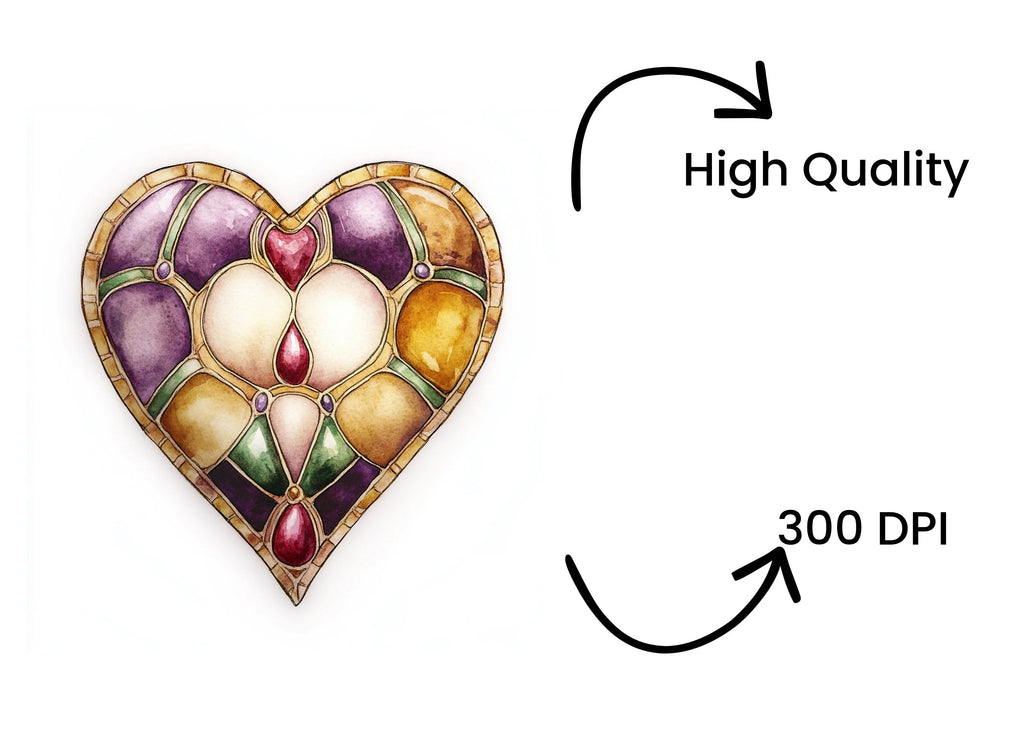Jeweled Stained Glass Heart Clipart Bundle