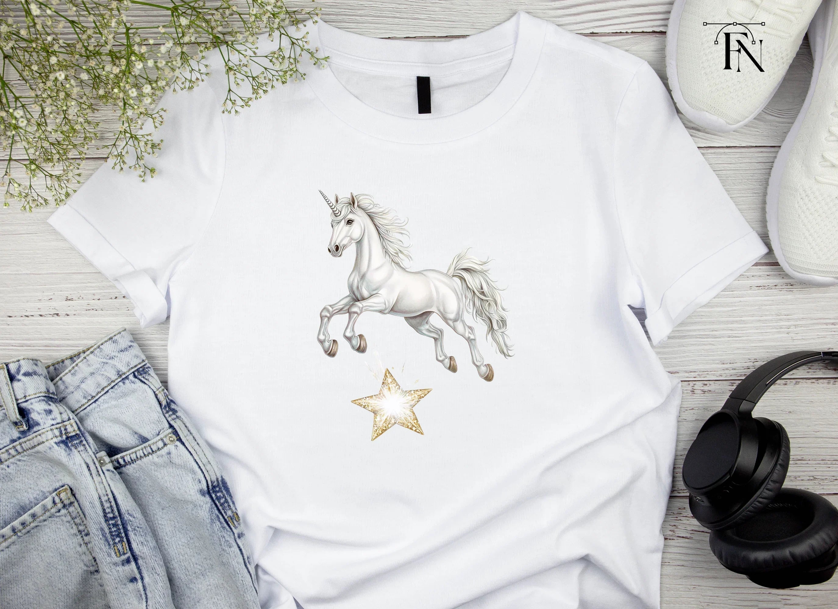 Majestic White Unicorn with Star Clipart Bundle