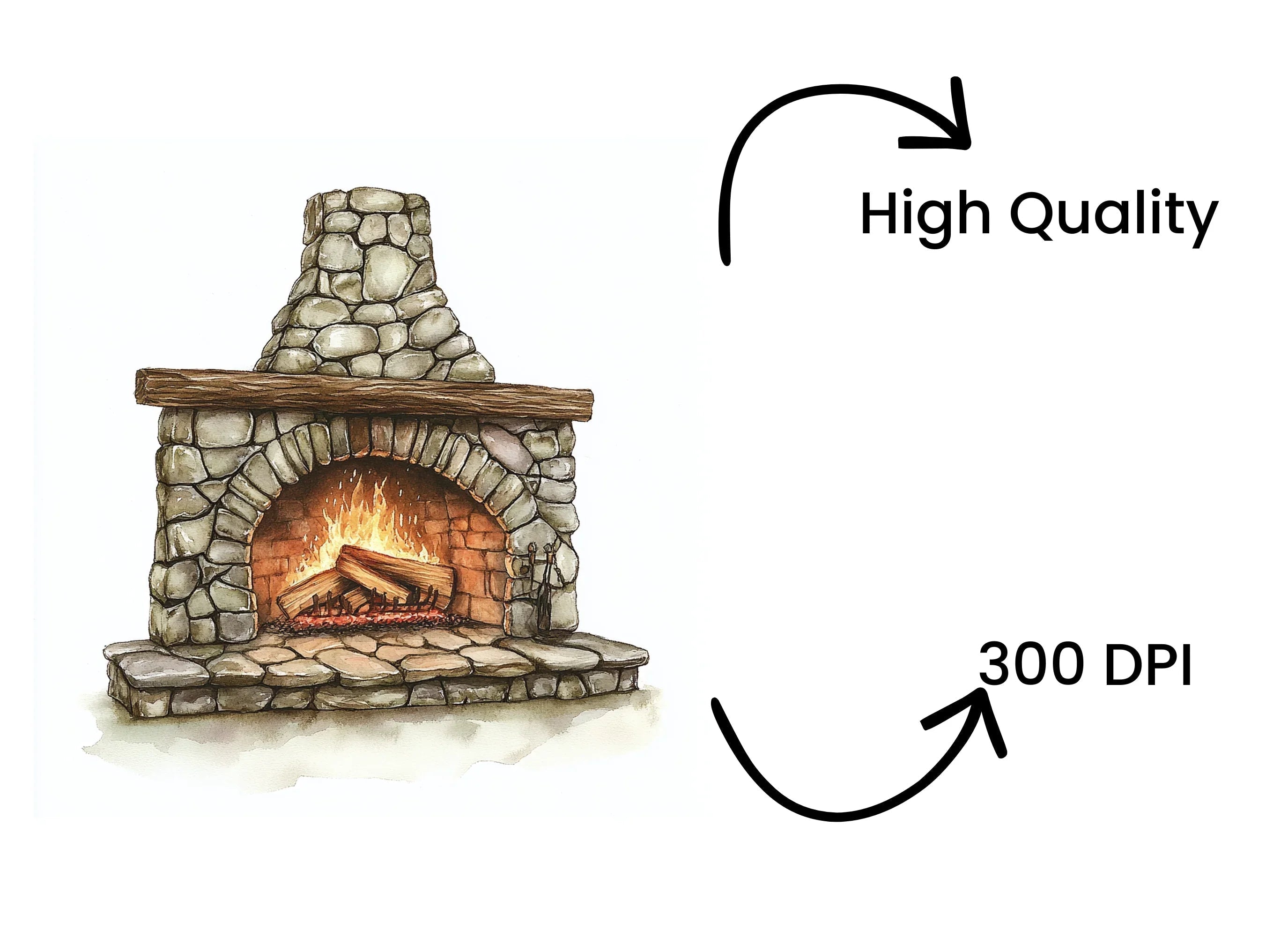 Rustic Stone Fireplace Clipart Bundle