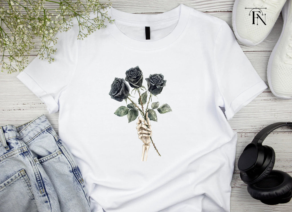 Skeleton Hand with Black Roses Clipart Bundle