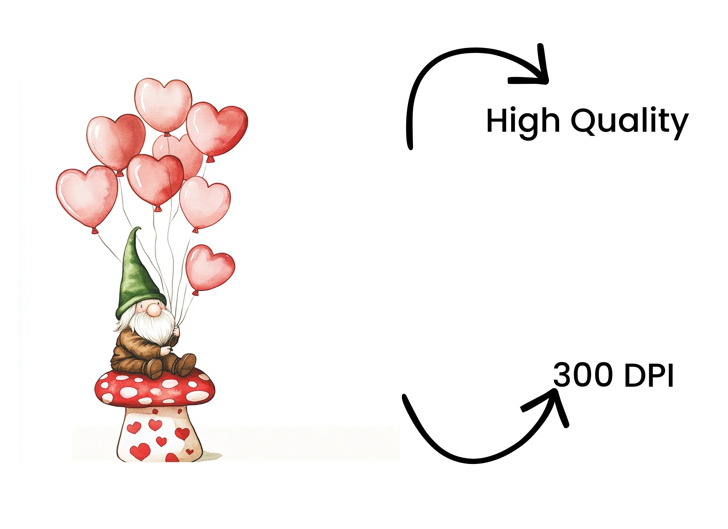 Gnomes on Mushrooms with Hearts Clipart Bundle