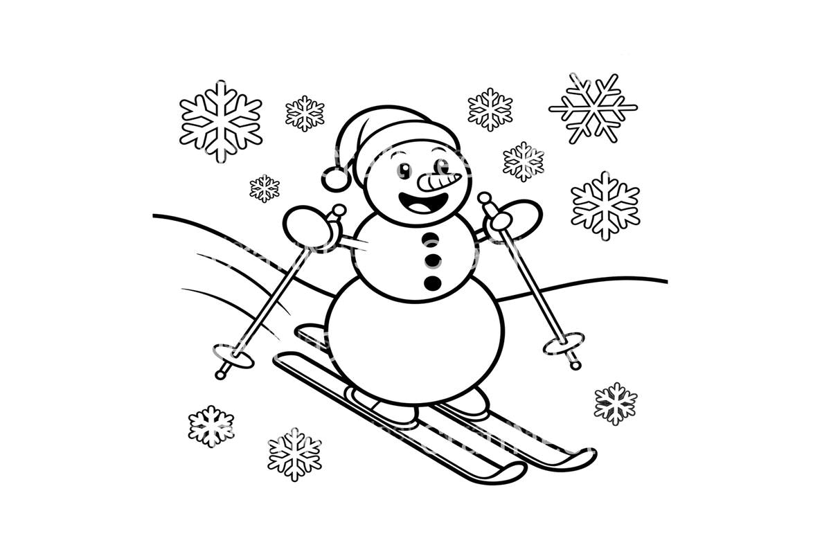 Happy Snowmen Skiing Coloring Books