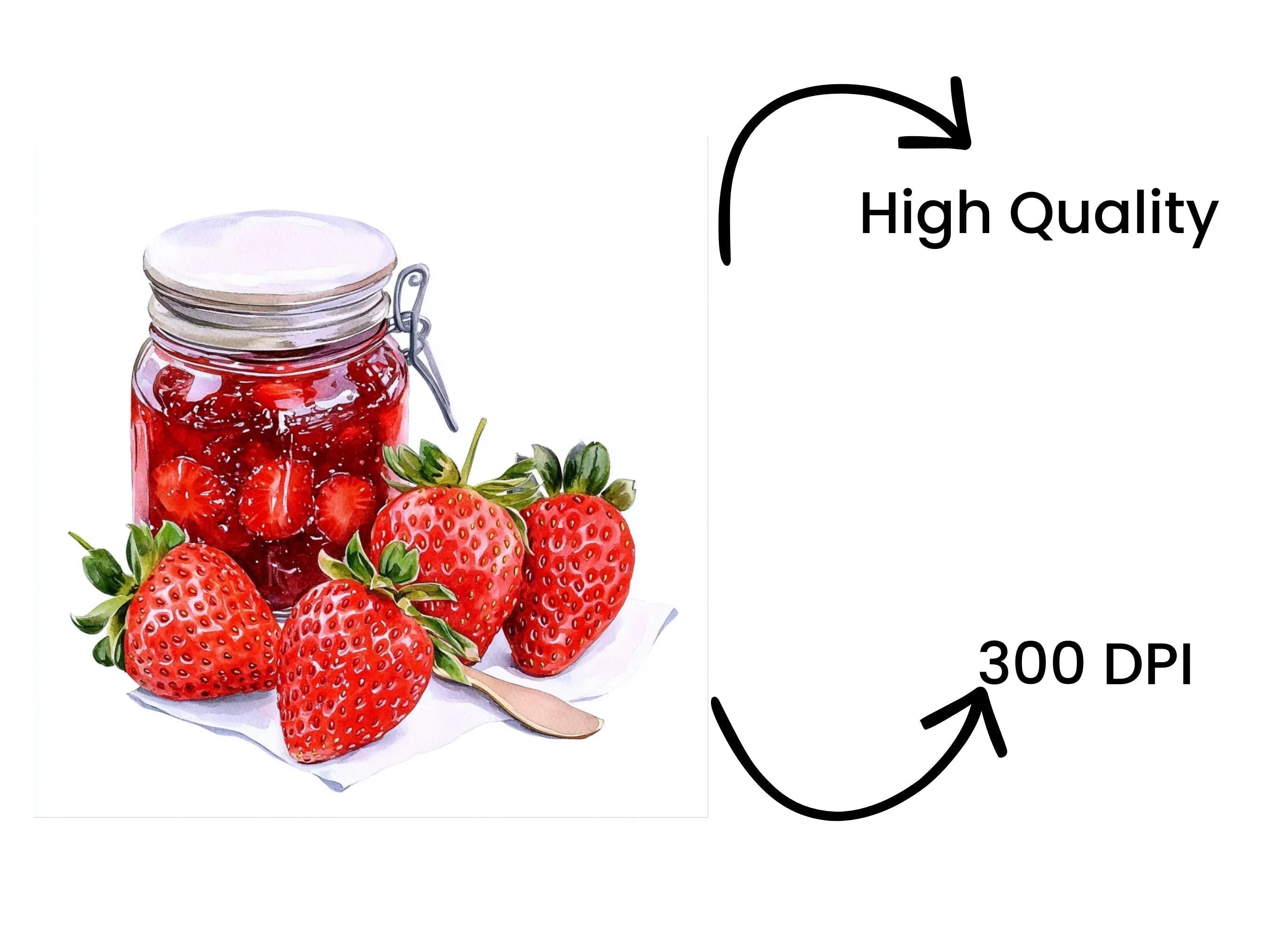 Strawberry Jam Jars with Fresh Strawberries Clipart Bundle