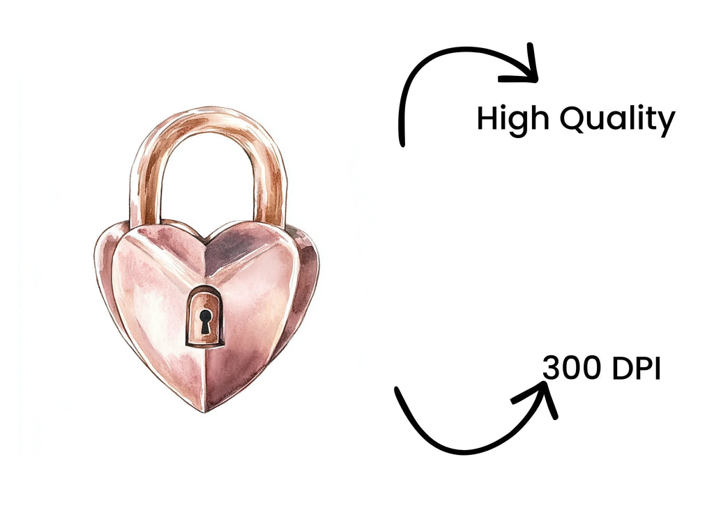 Rose Gold Heart Padlock Clipart Bundle