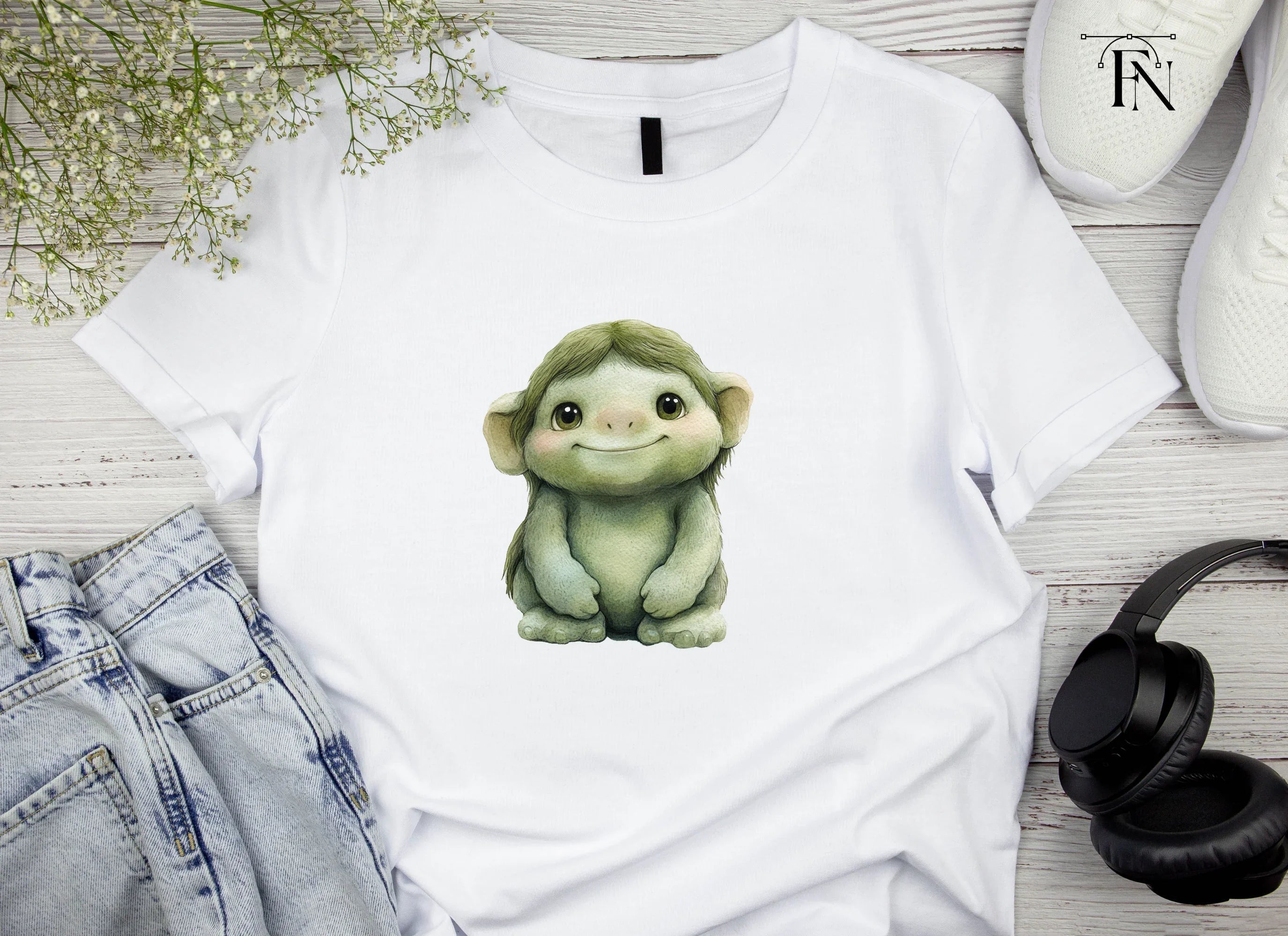 Cute Green Troll Creature Clipart Bundle