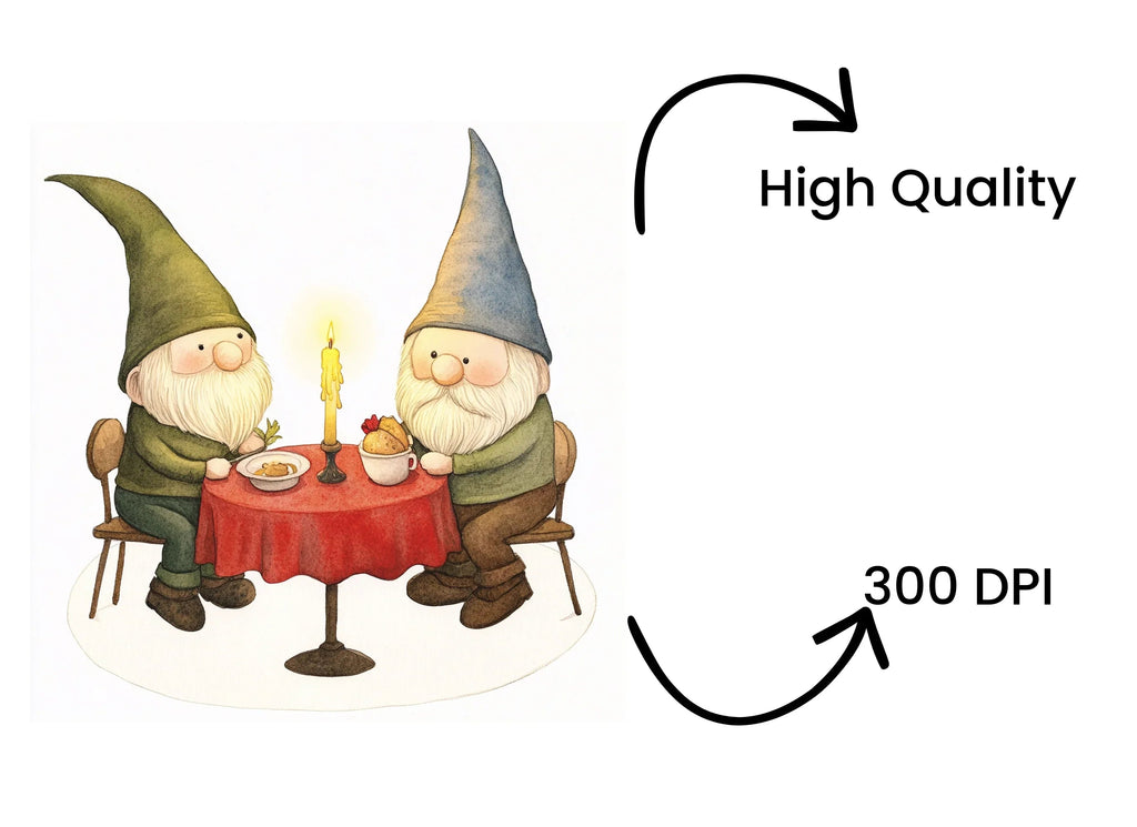 Romantic Gnome Couple Dinner Clipart Bundle