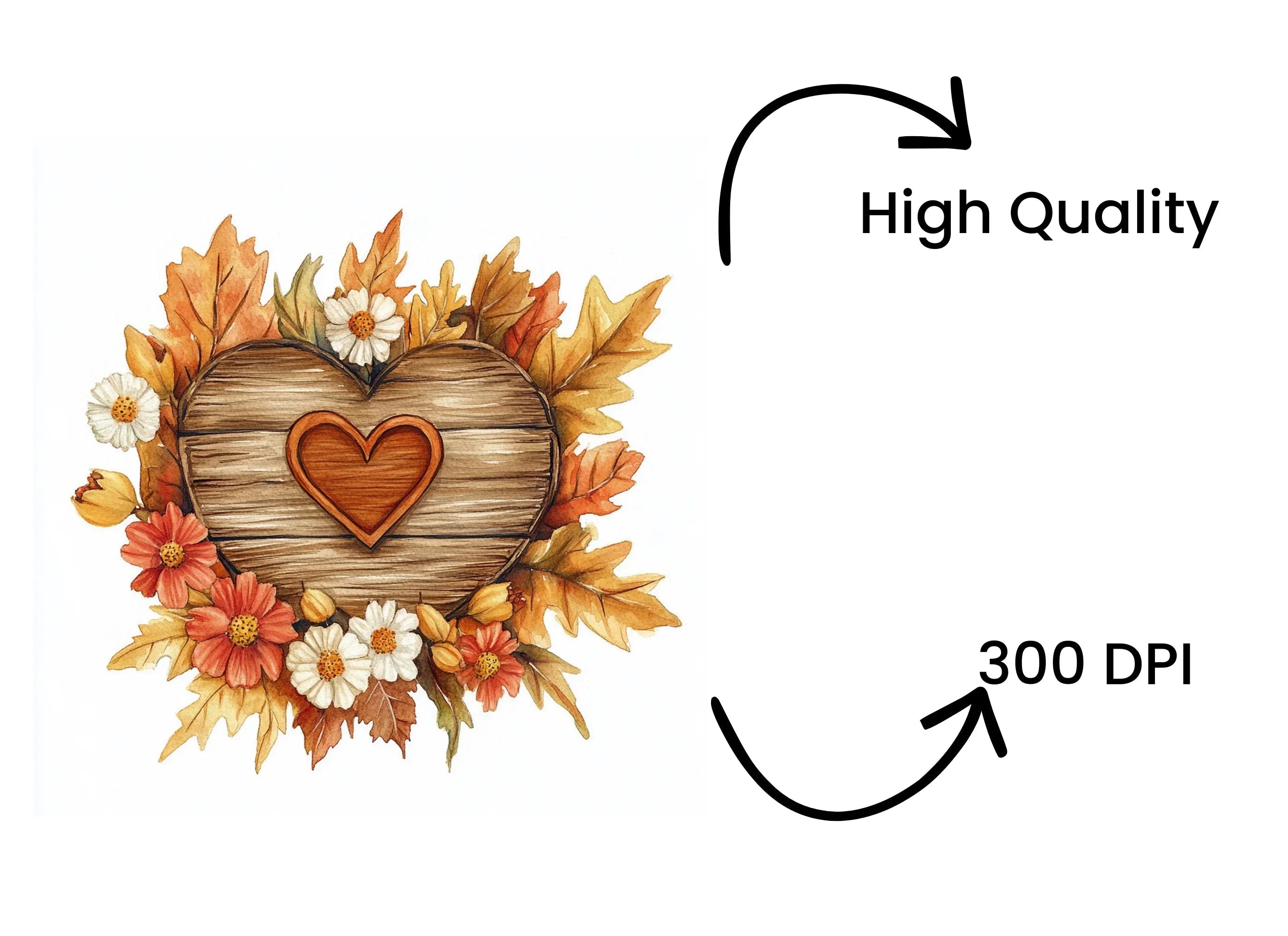Fall Heart Wooden Signs Clipart Bundle