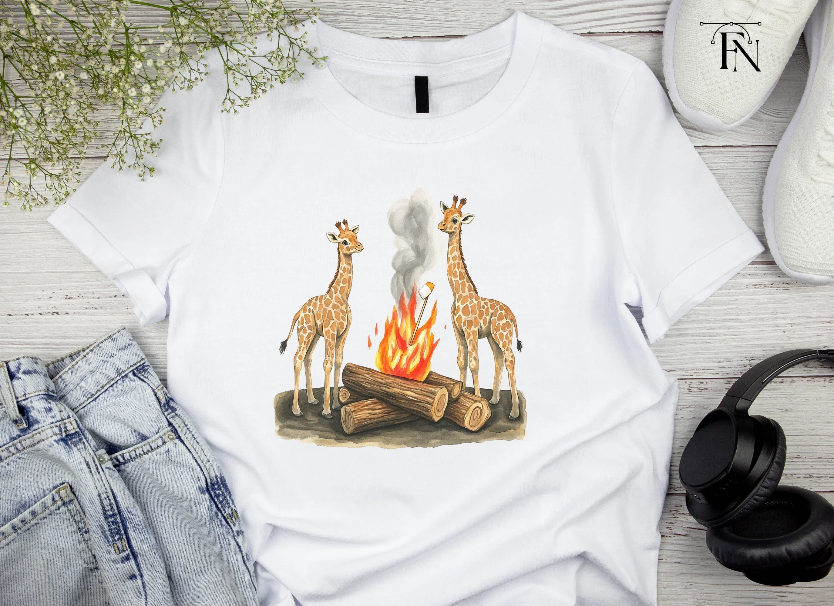 Giraffes Camping Bonfire Clipart Bundle