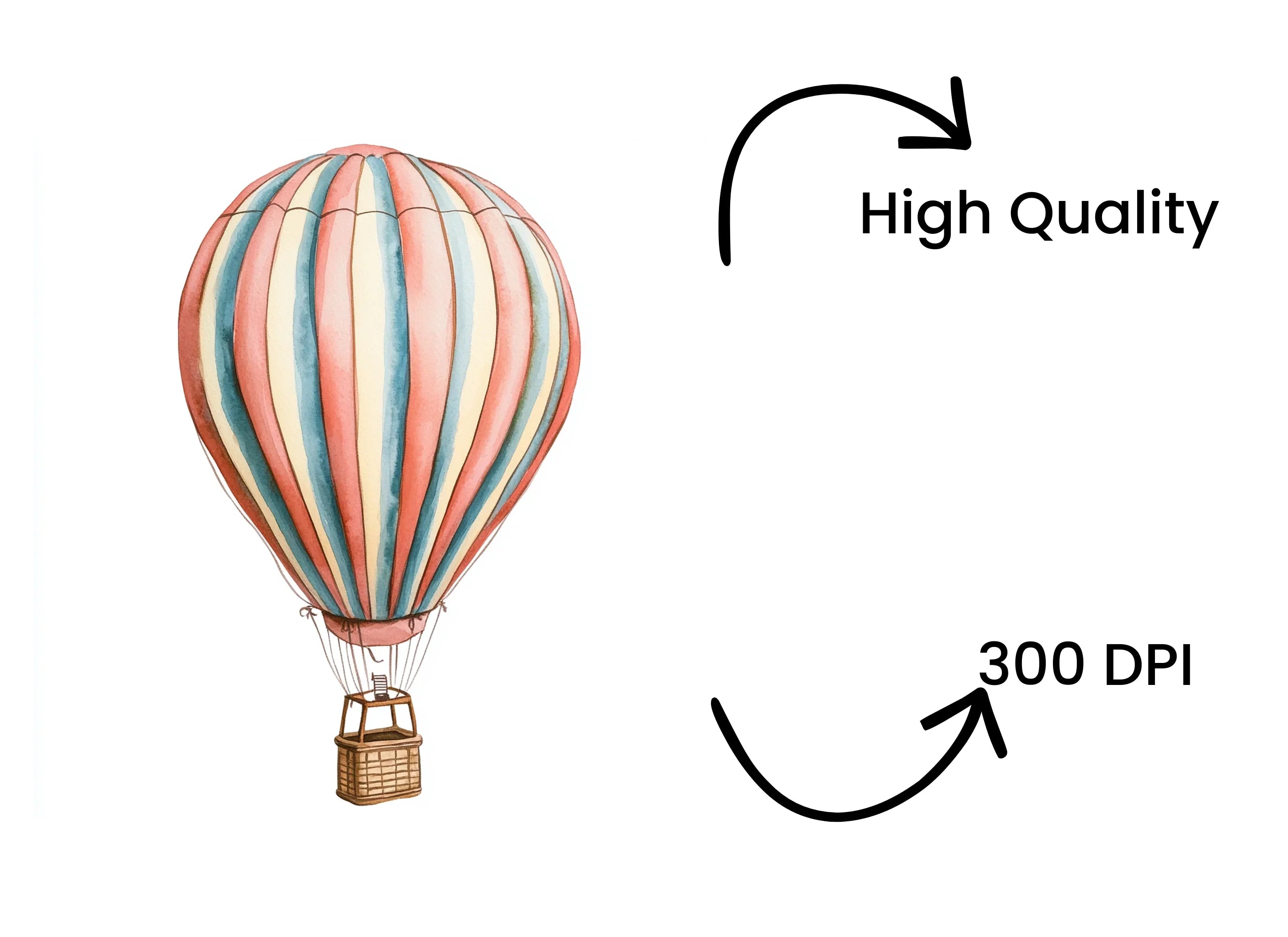Vintage Striped Hot Air Balloon Clipart Bundle