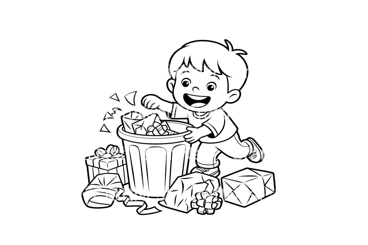 Kids Cleaning Up Gift Wrapping Trash Coloring Books