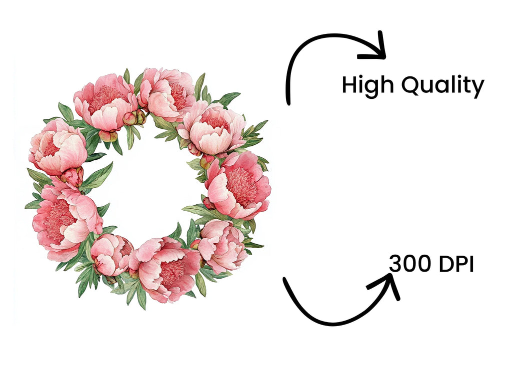 Vibrant Peony Wreath Clipart Bundle