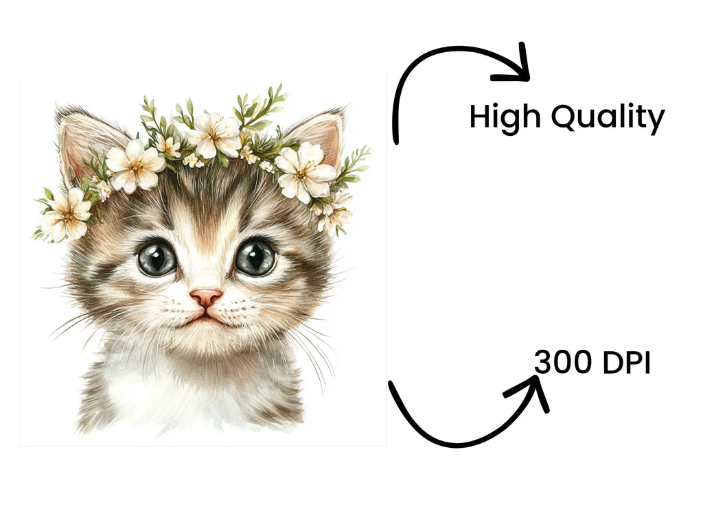 Cute Kitten Faces with Flower Crowns Clipart Bundle
