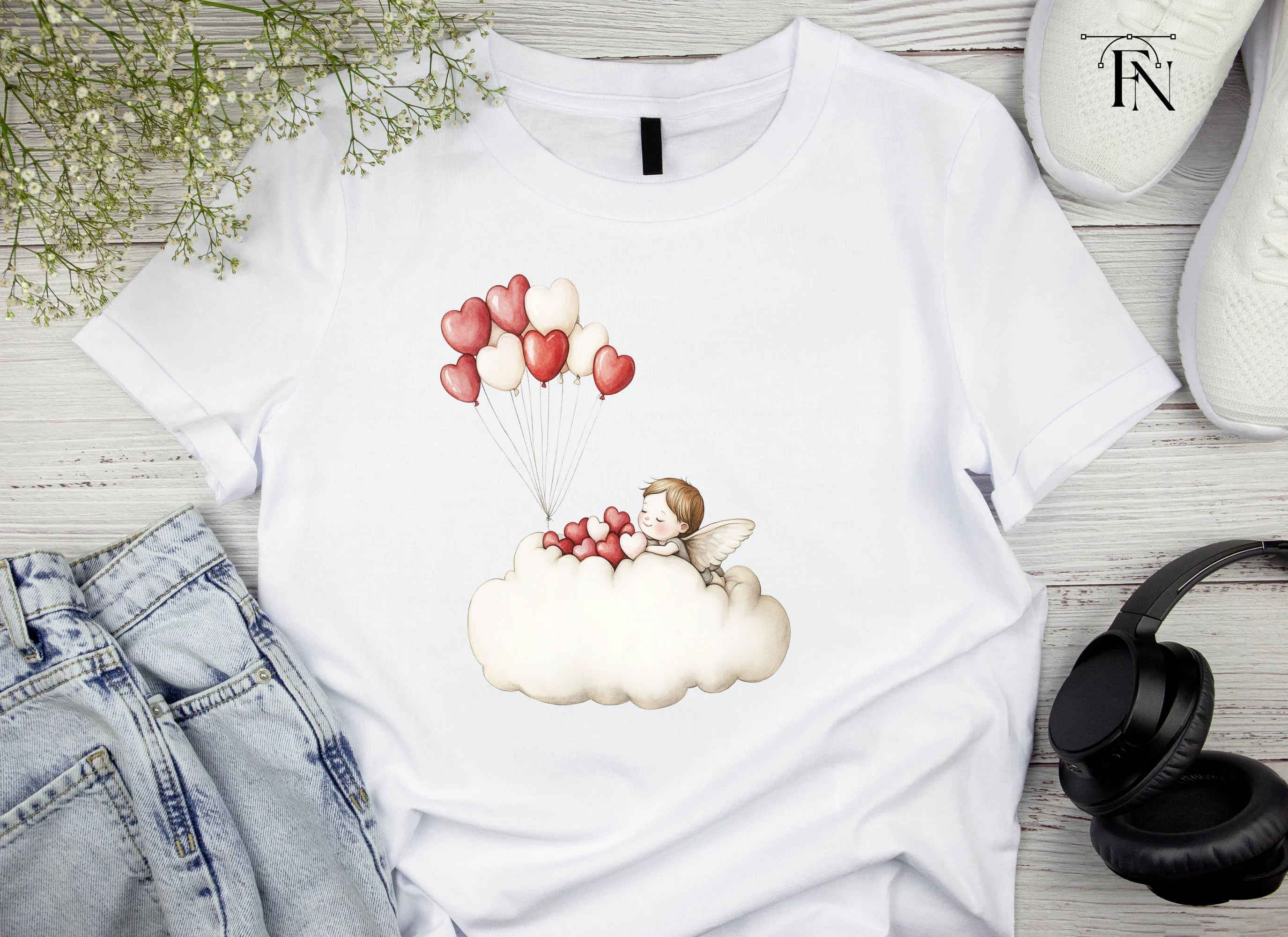 Cute Valentine Cupid with Heart Balloons Clipart Bundle