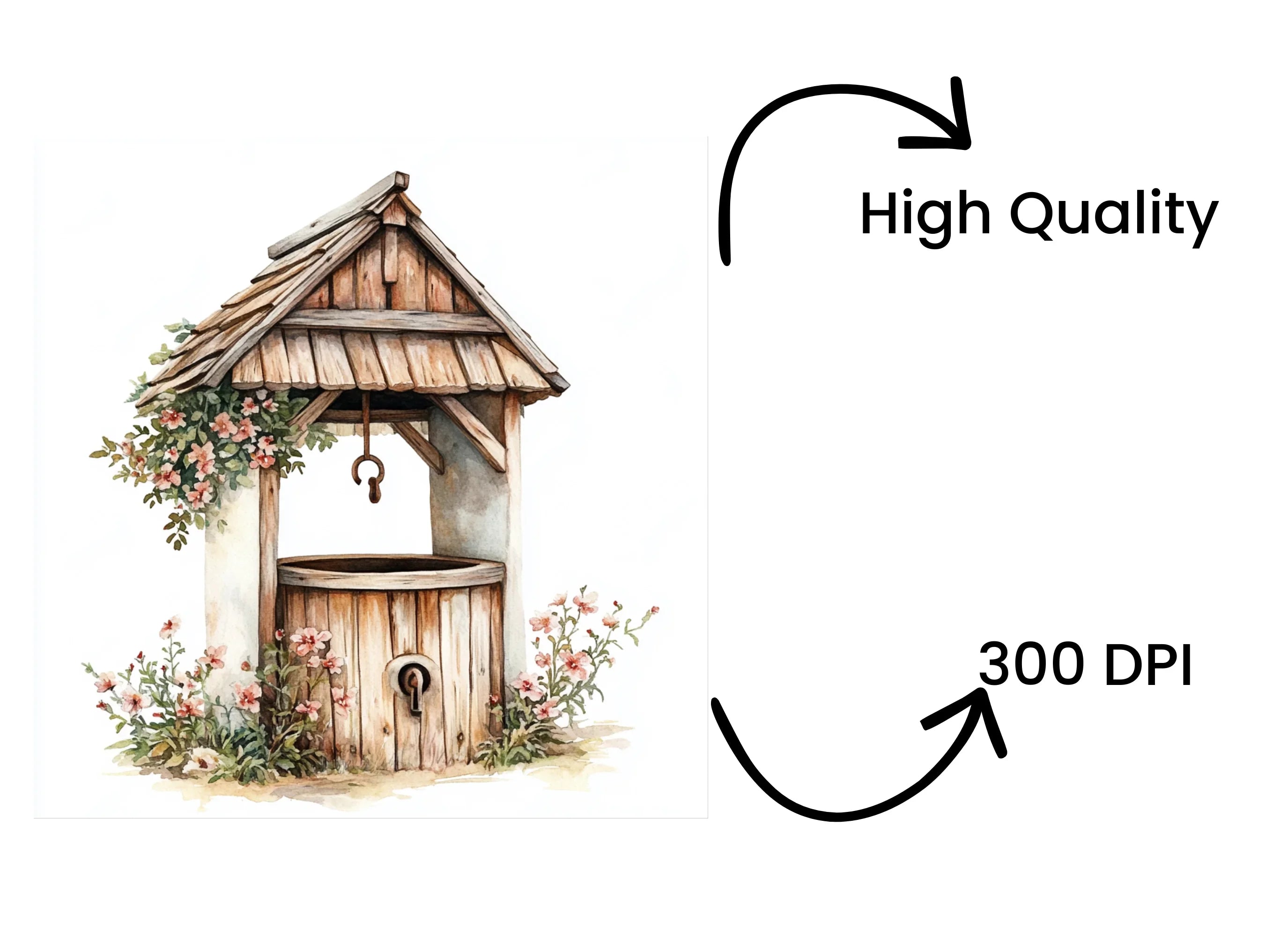 Rustic Wishing Well Clipart Bundle