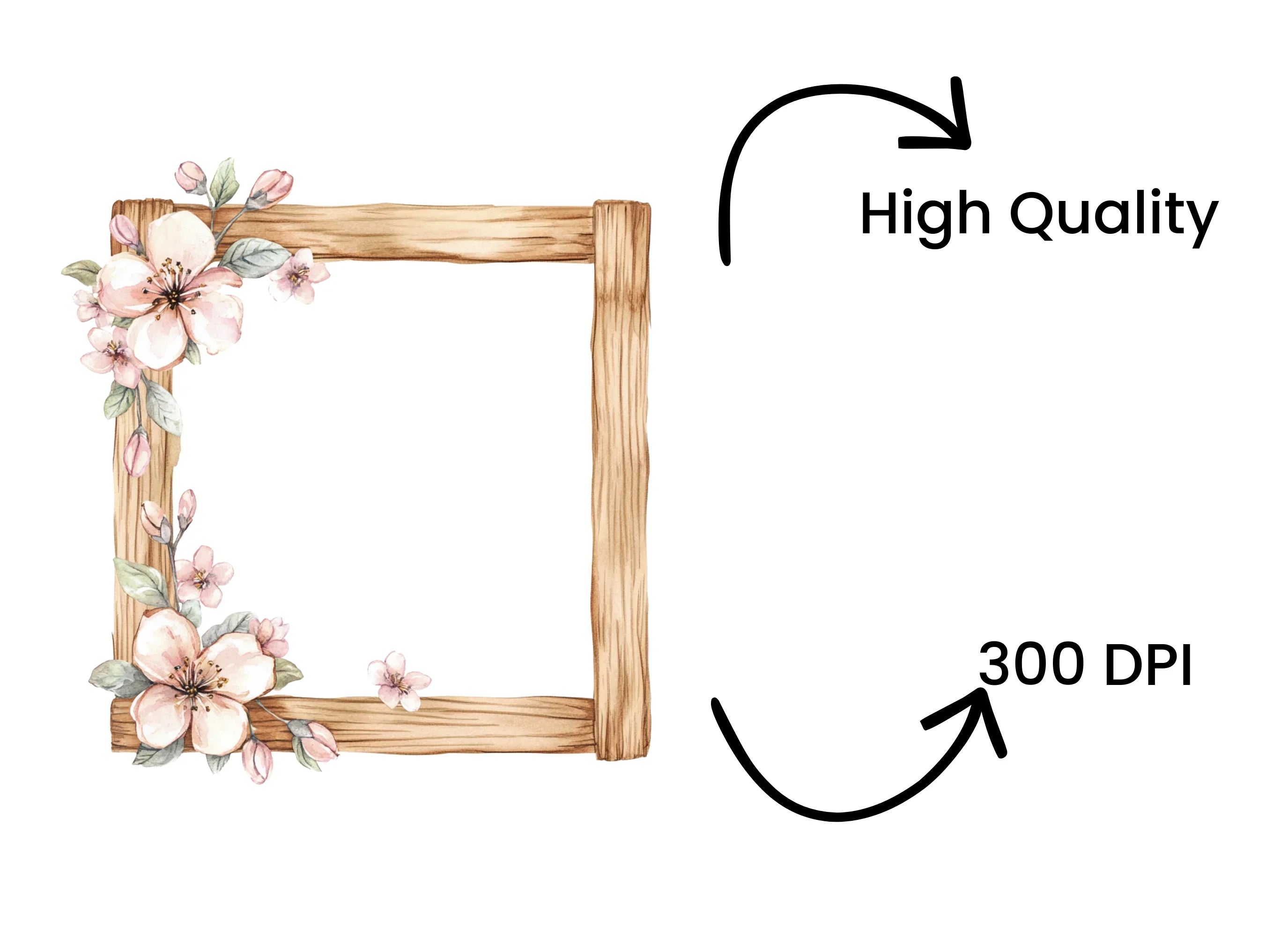 Cherry Blossom Wood Frame Clipart Bundle