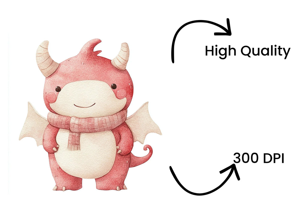 Cute Red Dragon with Scarf Clipart Bundle