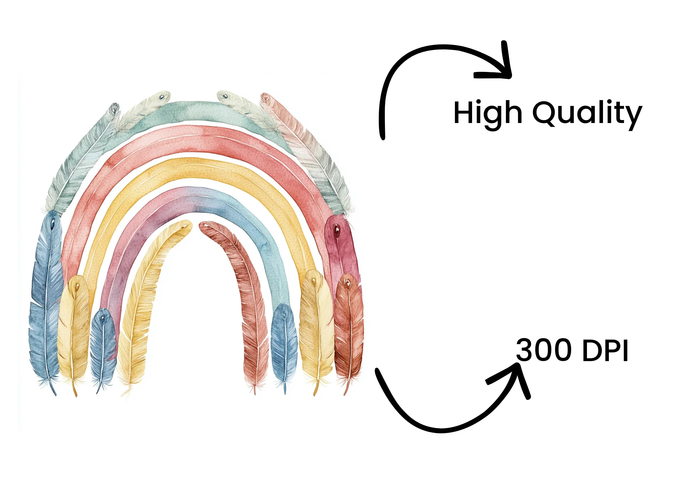 Boho Rainbow with Feathers Clipart Bundle