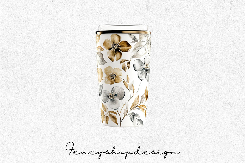 Elegant Golden Floral Tumbler Clipart Bundle