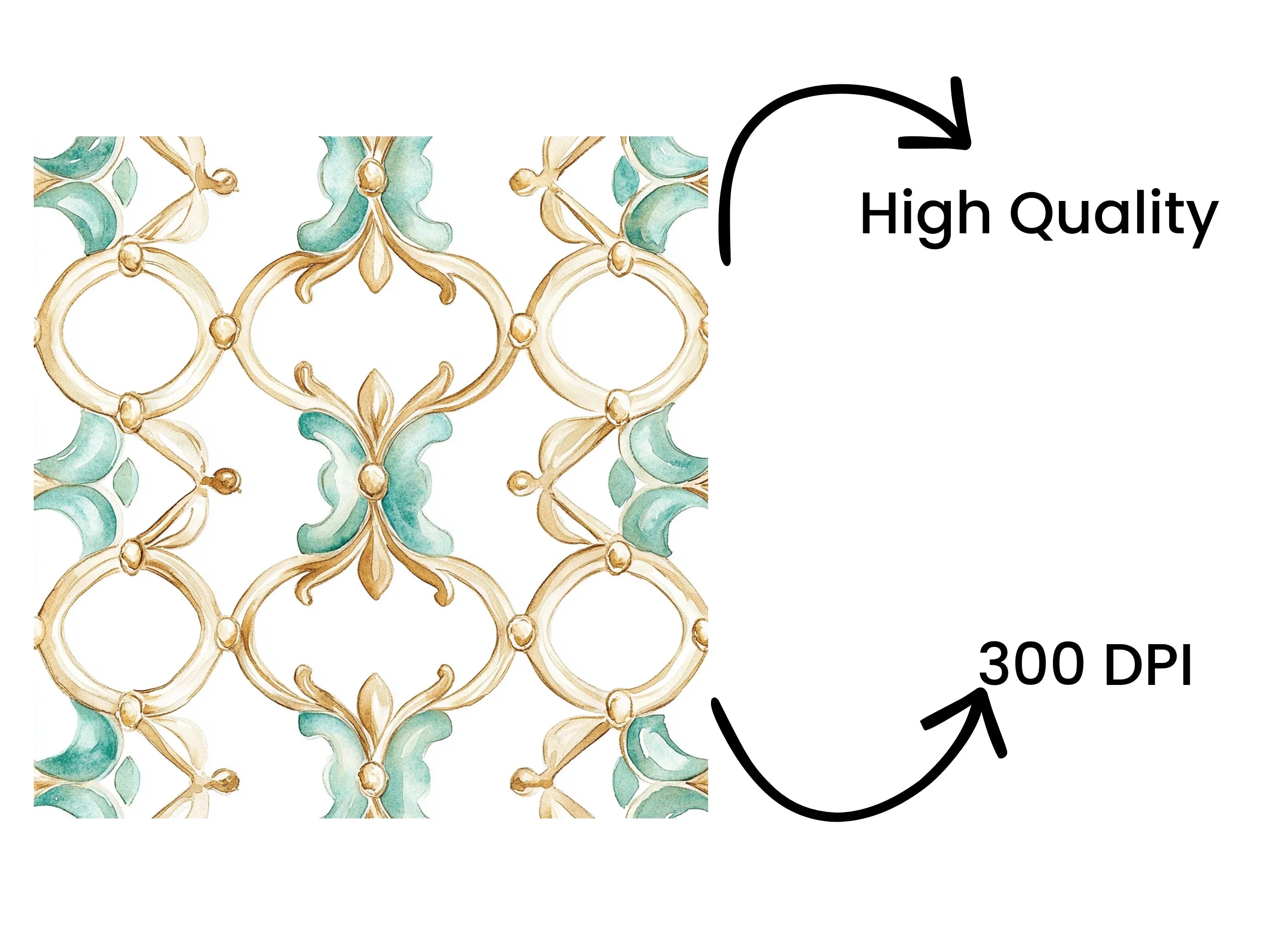 Ornate Gold Teal Decorative Patterns Clipart Bundle
