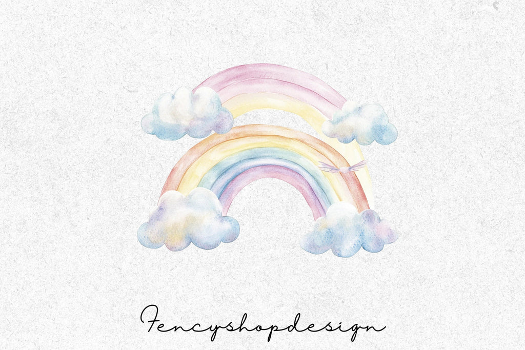 Soft Pastel Rainbow Clouds Clipart Bundle